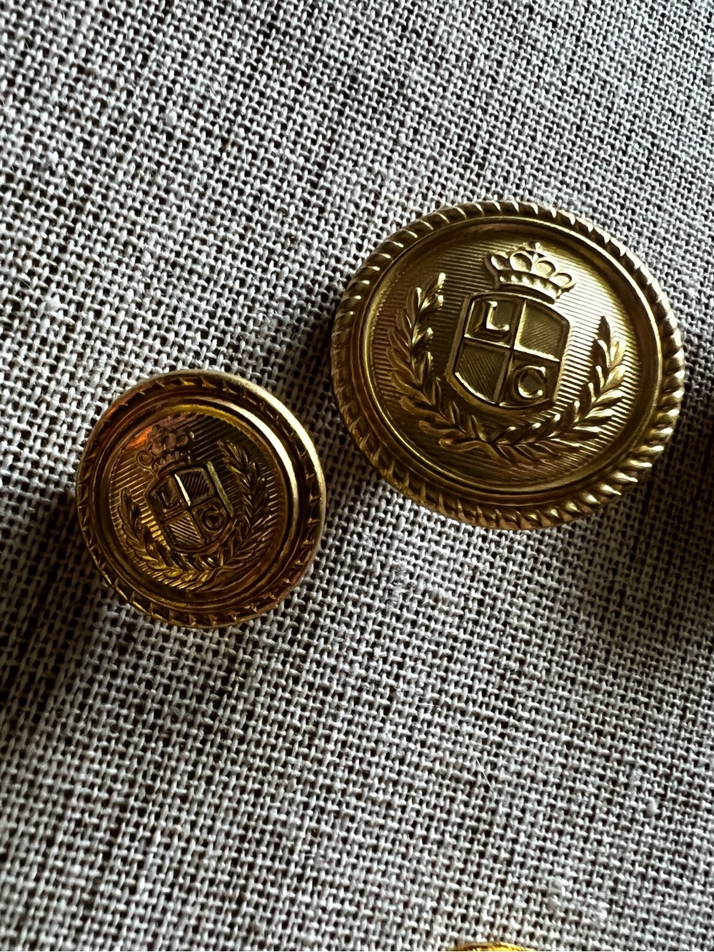 1980’s 2 Vintage Liz Claiborne Gold Metal Crest LC Logo Replacement Buttons